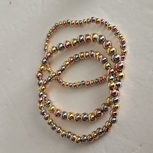 Set of 3 Gold Plated Tricolor Stretch Bracelet Bracelets New